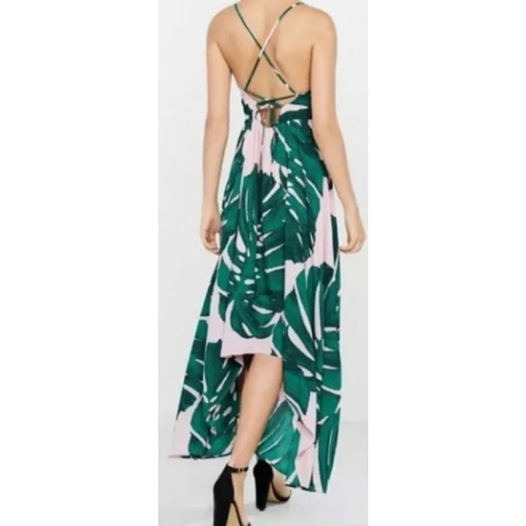 Express Palm Leaf Print Maxi Dress Pink/Green Size 6 - Picture 2 of 9